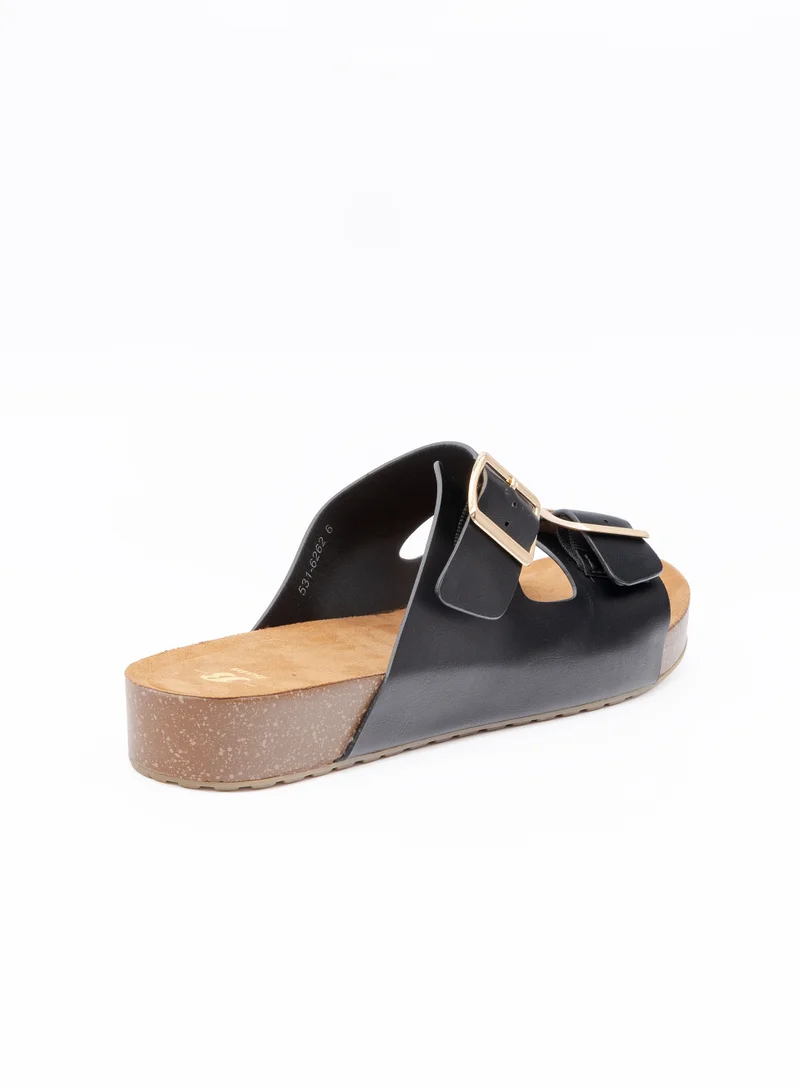 Bata Black Double‑Buckle Footbed Sandals for Women | Best Price UAE